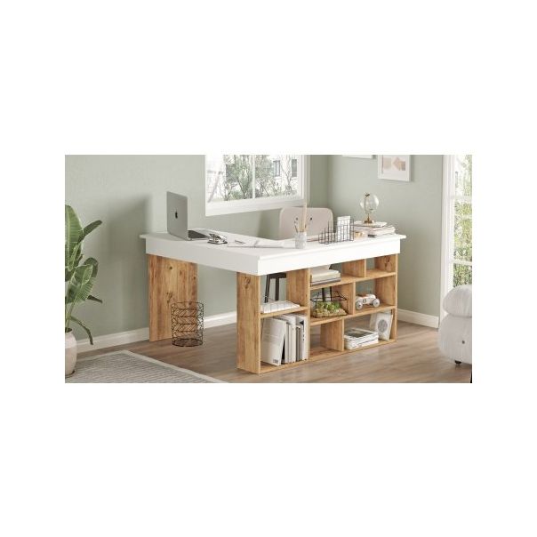 HANAH HOME Radni sto sa policama Ct5-Aw, bela/braon - 192429