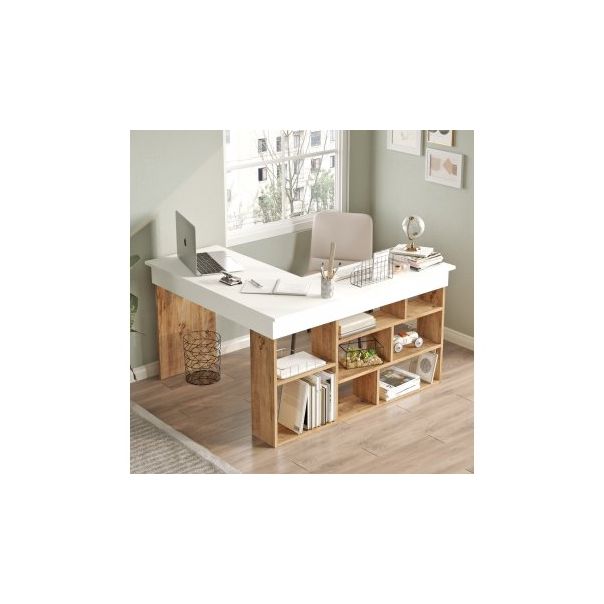 HANAH HOME Radni sto sa policama Ct5-Aw, bela/braon - 192429