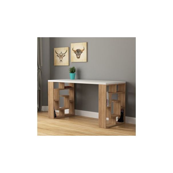 HANAH HOME Radni sto Maze, bela/svetlobraon - 192452