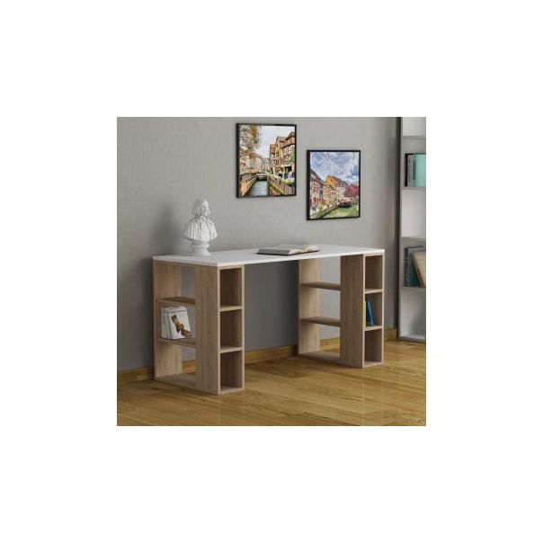 HANAH HOME Radni sto sa policama Colmar, bela/svetlo braon - 192455