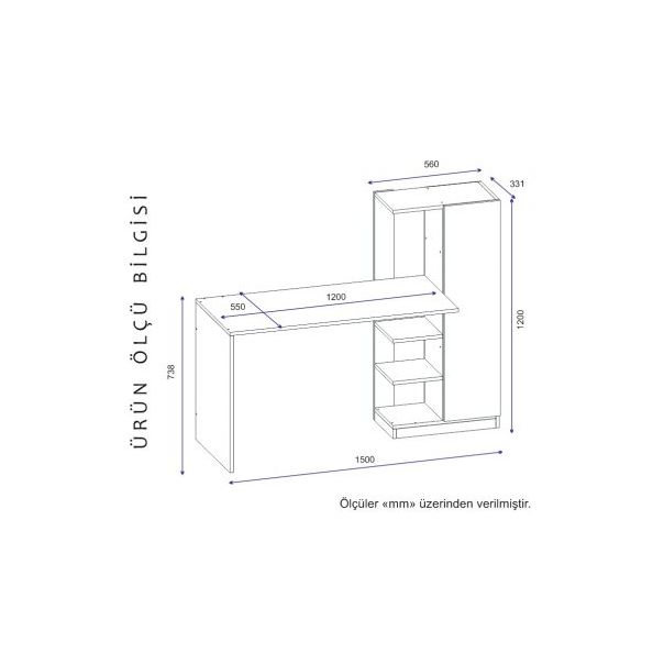 HANAH HOME Radni sto sa policama Yagiz, antracit - 192464