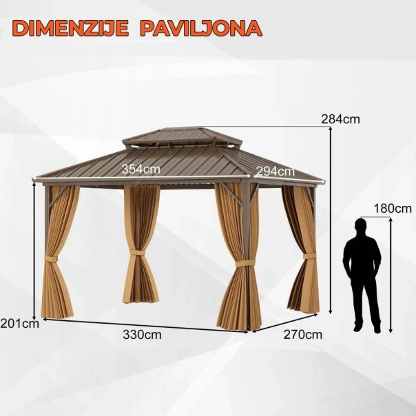 Metalni Paviljon LUX sa Zavesom 354x294cm - EP3174517