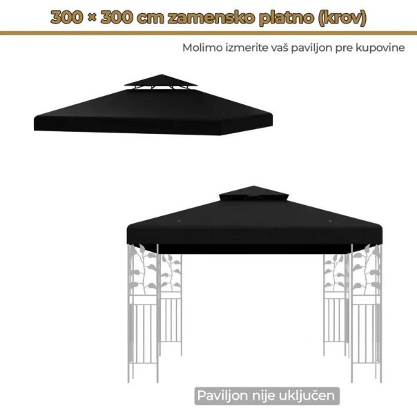 Platno za gazebo paviljon 3x3m Crna - EP2931909