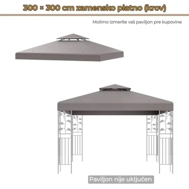 Platno za gazebo paviljon 3x3m Siva - EP2931912