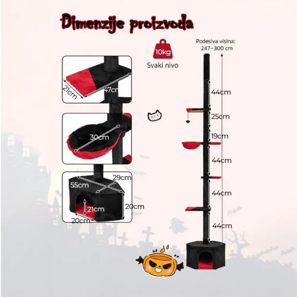 Maca Halloween penjalica i grebalica za Mačke do plafona 300cm Crna - EP2931936
