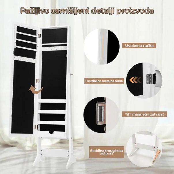 Samostojeći ormar saogledalom za nakit 144cm Beli - EP2931942