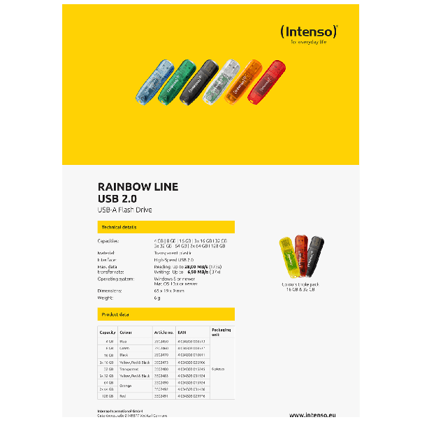 (Intenso) USB Flash drive 32GB Hi-Speed USB 2.0,Rainbow Line, 3 kom - USB2.0-32GB/Rainbow, 3 kom - EP2952505