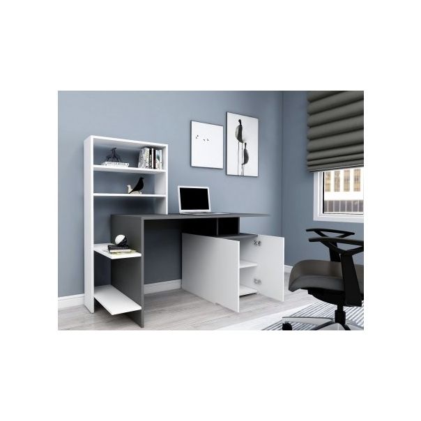 HANAH HOME Radni sto sa policama, bela/antracit - 194117