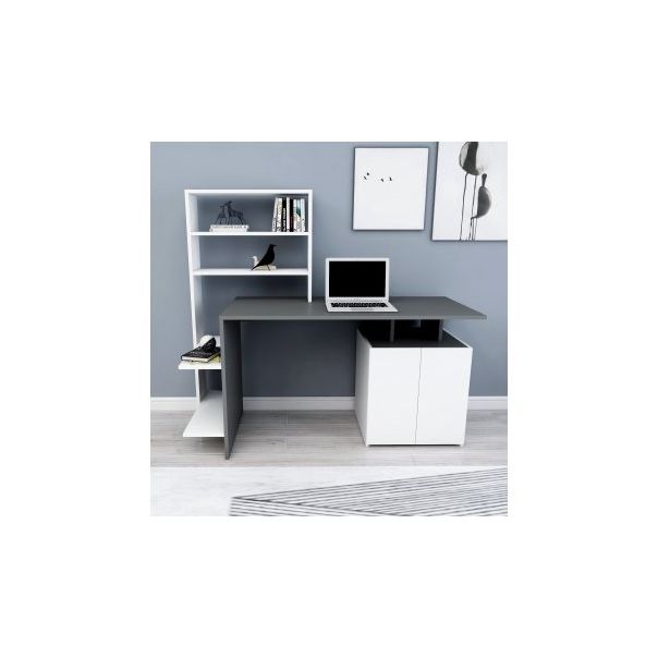 HANAH HOME Radni sto sa policama, bela/antracit - 194117