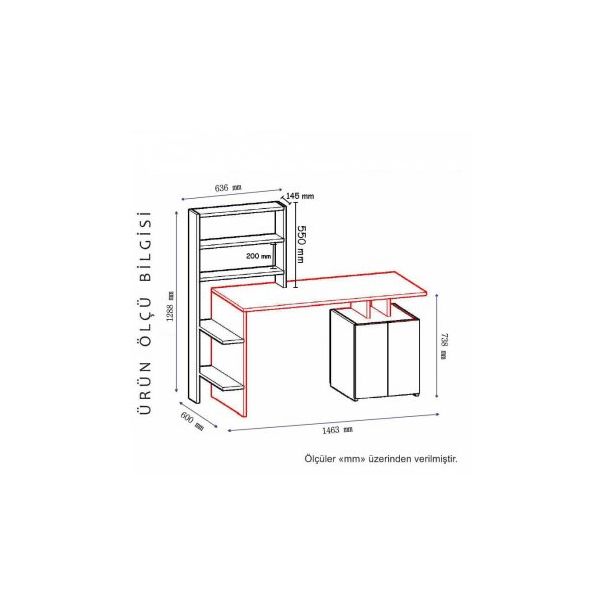 HANAH HOME Radni sto sa policama, bela/antracit - 194117
