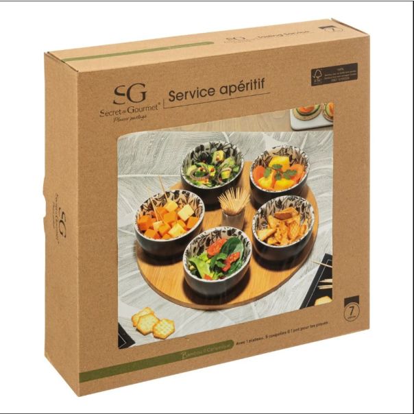 SECRET DE GOURMET Set za predjelo 7kom keramika/bambus crno/bela - 194183-1