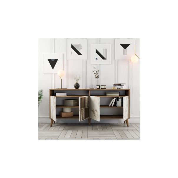 HANAH HOME Komoda Milan 160 Walnut White Marble - 194366