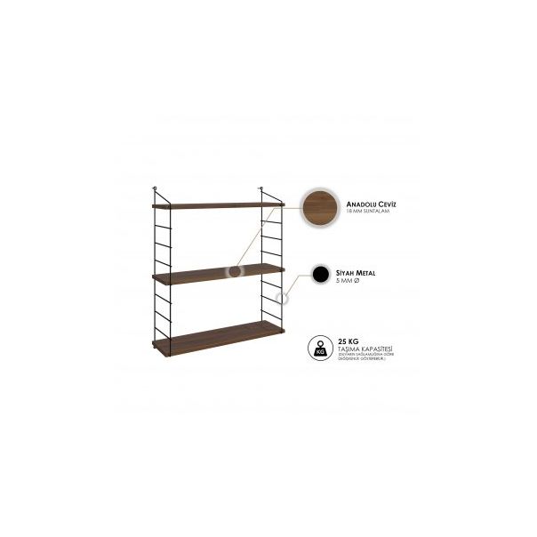 HANAH HOME Zidna polica Armoni 3'lu Walnut - 194528