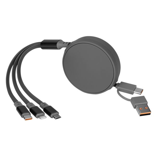 USB kabl ONES 6u1 - Type-C/USB na Type-C, Lightning i Micro USB, 60W, uvlačivi, sivi - EP3246703