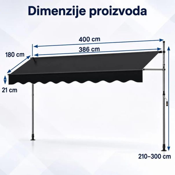 Montelux Easy 400x120cm Crna Balkonska Tenda - EP3077414