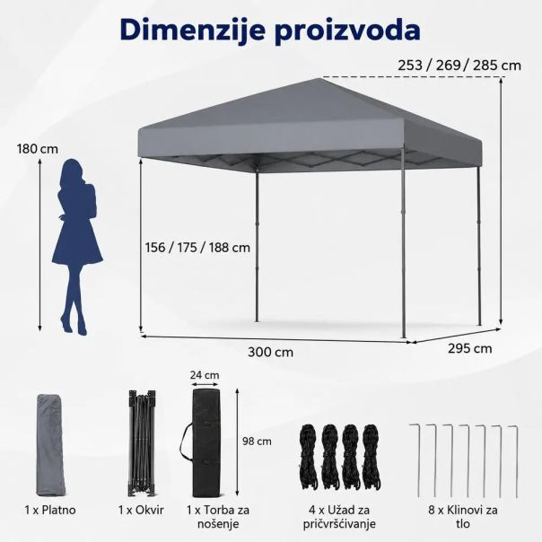 Venturo Garden 3x3m Sivi Paviljon sa mehanizmom - EP3123777