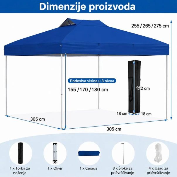 Venturo Garden 3x3m Plavi Paviljon sa mehanizmom - EP3123783