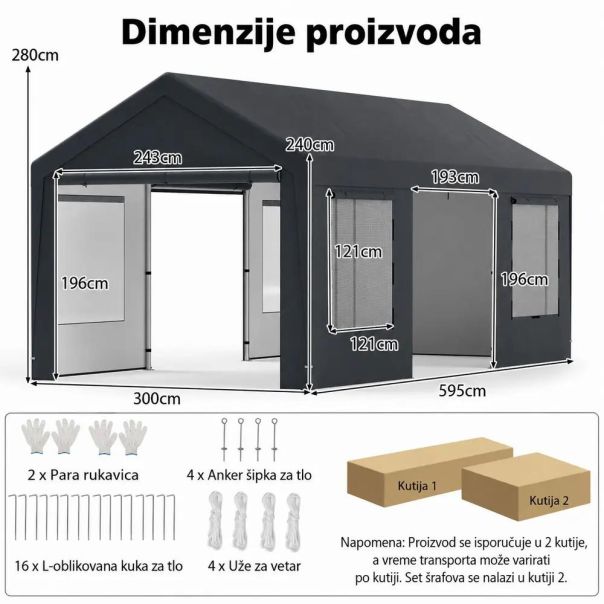 Venturo Titan 600x300cm Siva Garaža Šator Paviljon - EP3123780