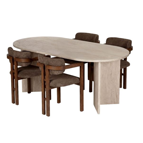 NORDURE Set trpezarijski sto i stolice 4/1 Meridia 4, mermerna krem/braon - EP3132679