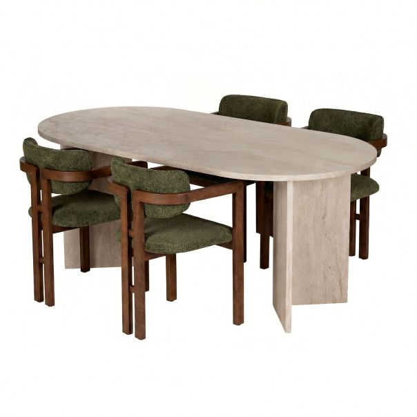 NORDURE Set trpezarijski sto i stolice 4/1 Meridia, mermerna krem/zelena/braon - EP3132682