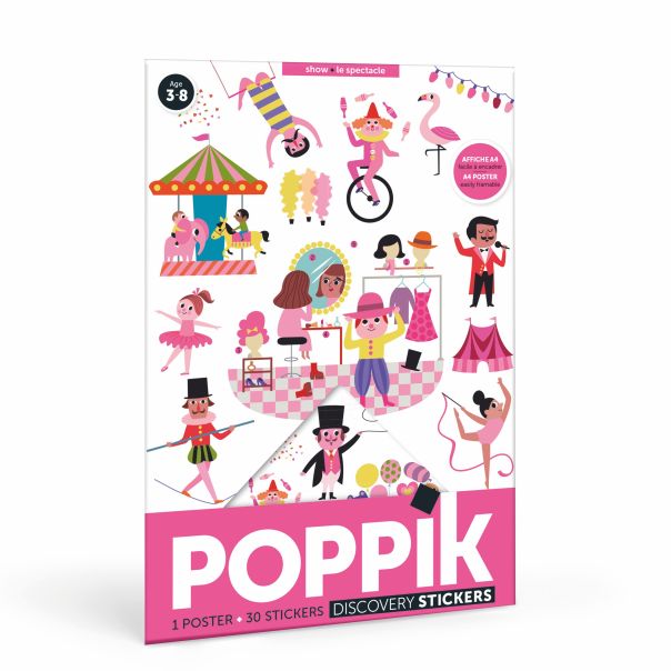 POPPIK Edukativni poster s nalepnicama Mini otkrića: Predstava. Roze boja - MIN013