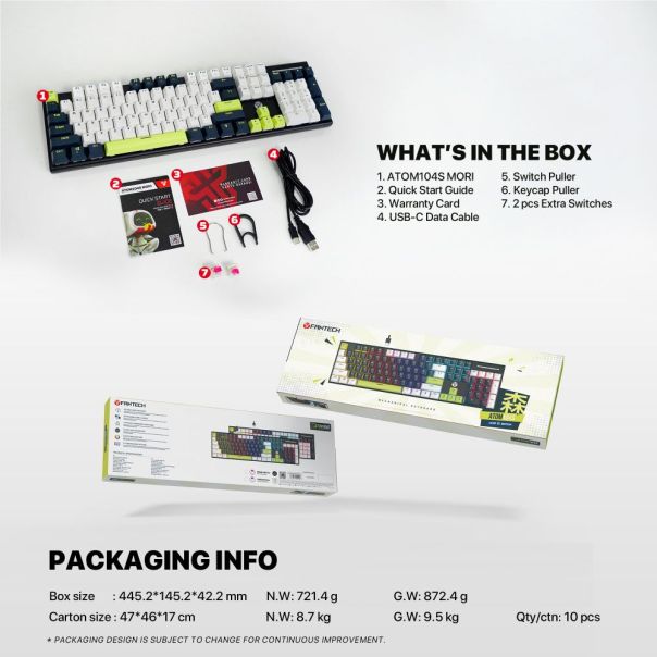 FANTECH Tastatura Mehanicka Gaming MK878S RGB Atom 104S Mori bela (Rosie switch) - EP3169523