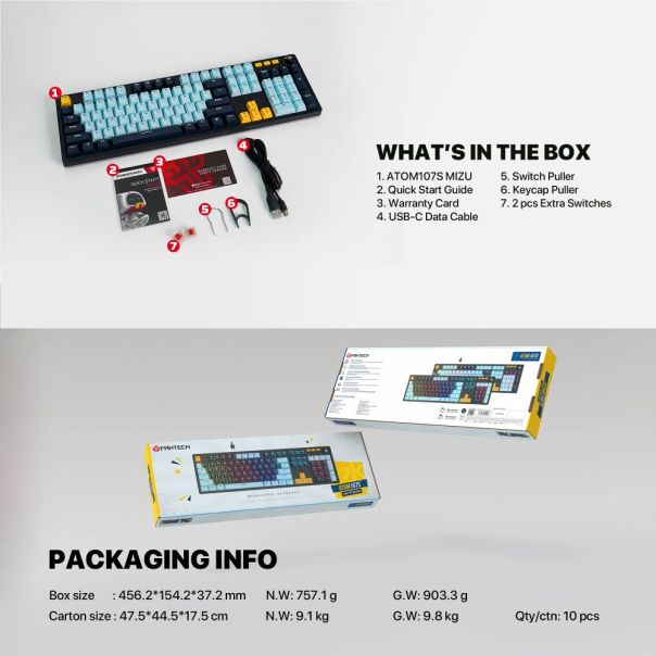 Tastatura Mehanicka Gaming Fantech MK893S RGB Atom 107S MIZU Blue (Blue switch) - EP3094473