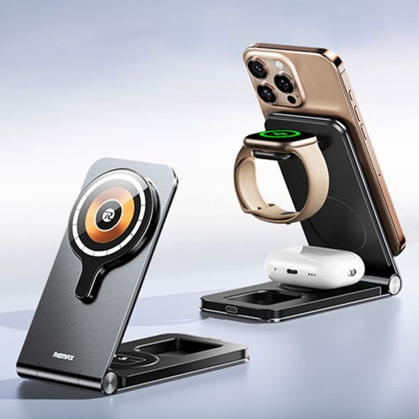 Wireless stalak za mobilni telefon REMAX RP-W3 20.5W Fast Charging 3u1 crni - 221836
