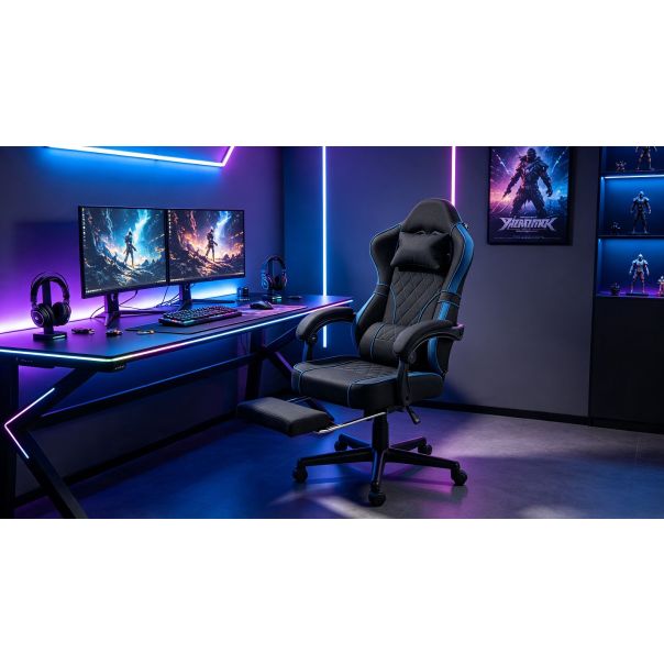 ePlayGame Retro Gejmerska stolica HC-4064LUX-1 crno plava - HC-4064LUX-1