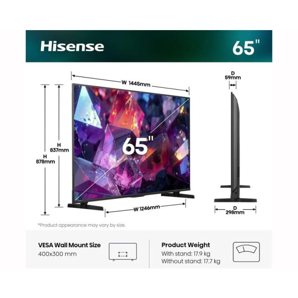 Televizor Hisense 65E7S PRO, Smart, Hi-QLED, 4K UHD, 65