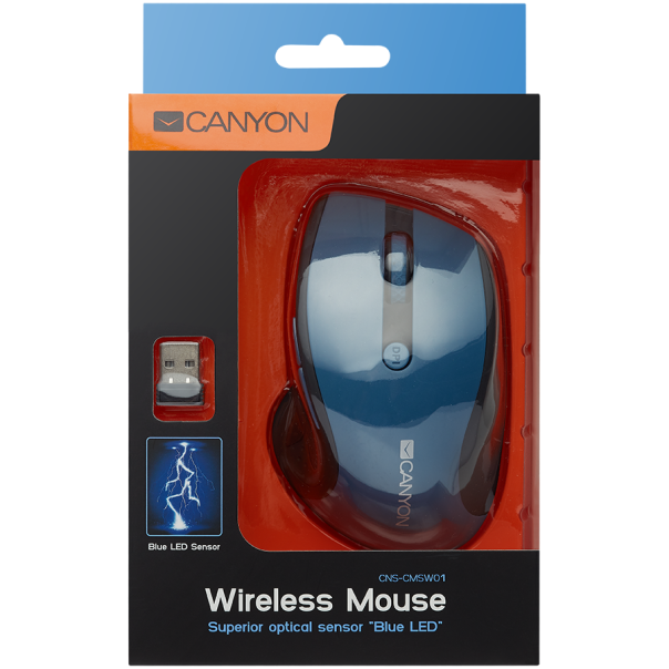 CANYON Miš MW-01 2.4GHz Wireless mouse sa 6 tastera, optical tracking - blue LED, crno/plava - CNS-CMSW01BL
