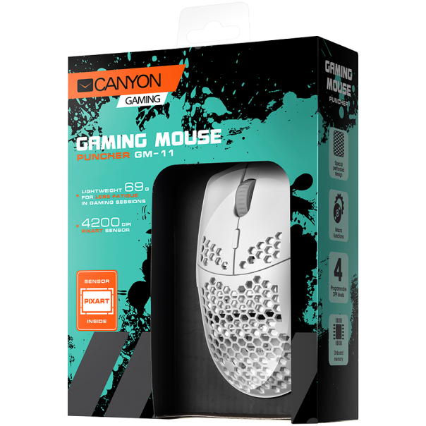 CANYON Miš Puncher GM-11, Gaming sa 7 programibilnih tastera, bela - CND-SGM11W