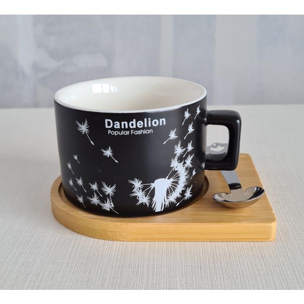 DEKOR DOM Šolja CYLINDER FLOWERS BLACK C1 - N02 - 022627