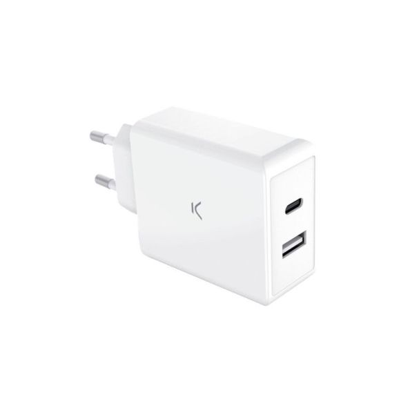 KSIX Kućni Punjač BXCDC65DGAN ULTRA BRZI 65W DUAL USB A+USB C konektori, bela - 37122
