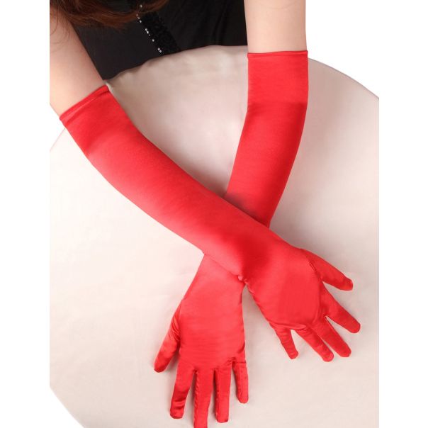 Crvene dugačke rukavice od simuliranog svilenog materijal C81312-2 - C81312-2