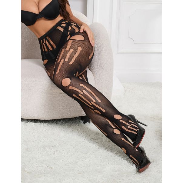 Crne seksi poderane mrežaste čarape H3580 - H3580