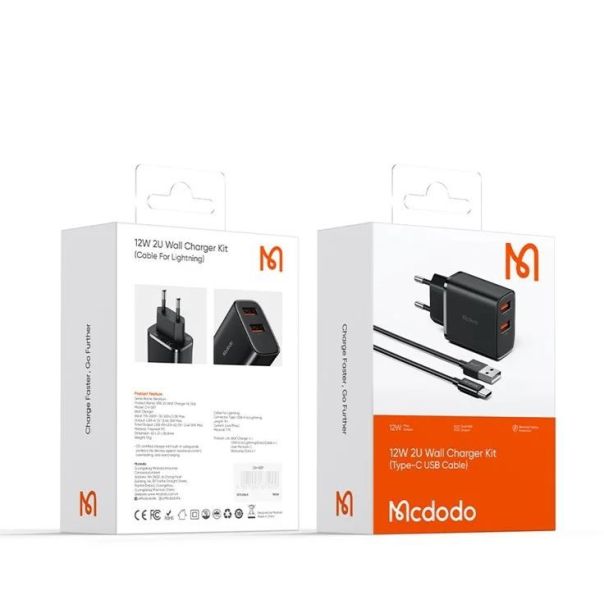 MCDODO Punjač CH-5072 SET 12W PRO, DUAL TIP-C, Kabl 3A TIP-A NA C, 1m - 38014-1