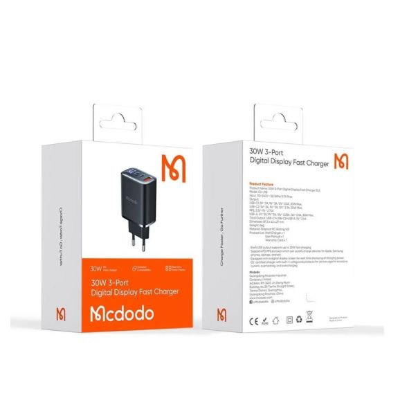 MCDODO Punjač CH-2180, 30W, TIP-C x 2 + USB-A, Display - 38018