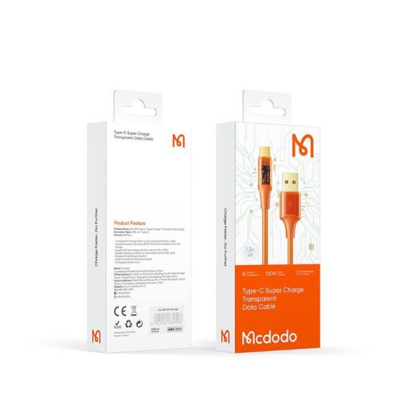 MCDODO Kabl CA-2093, 6A, USB-A na TIP-C, 1.8m, narandžasta - 38466