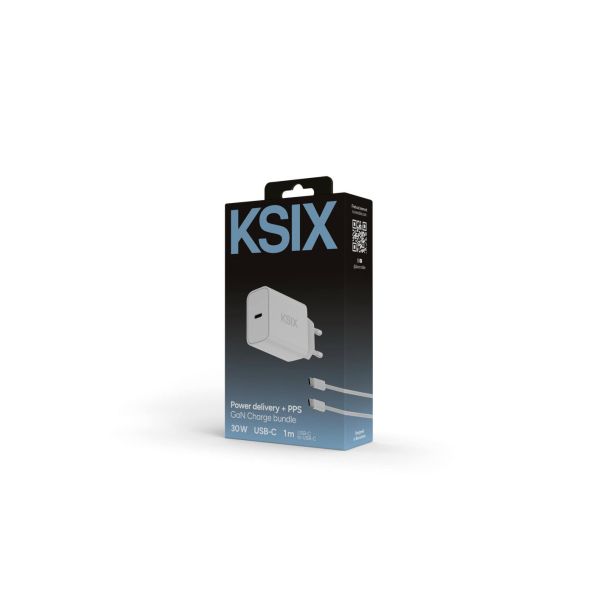 KSIX Punjač BCD30PDC01B, 30 W + kabl USB-C na USB-C, 1m, bela - EP2806964