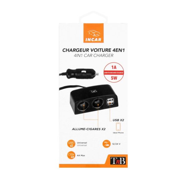 TNB Auto Punjač ACGP035221, produžni, 2xUSB-A 30W+ 2x12V, crna - EP2854003