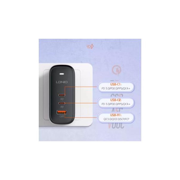LDNIO Kućni punjač sa adapterom Q366 GaN 65W - 208768