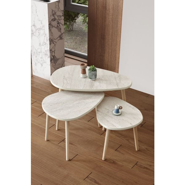 HANAH HOME Set klub stolova Alvin 3/1, mermerna krem - EP3056640