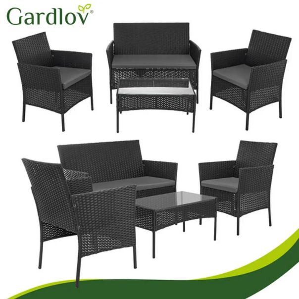 Gardlov Baštenski Set Klupa Sto i Fotelje Crni Ratan - EP3131074