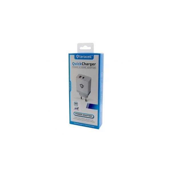 TERACELL Kućni punjač TC-04, QC PD, USB-PD 18W+18W, 36W (total) sa lightning kablom, bela - 209044
