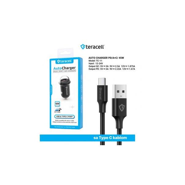 TERACELL Auto punjač sa USB C kablom Dual Evolution TC-11 - 209962