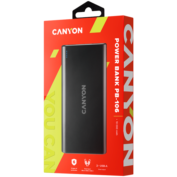 CANYON Power bank 10000mAh PB-106, crna - CNE-CPB1006B