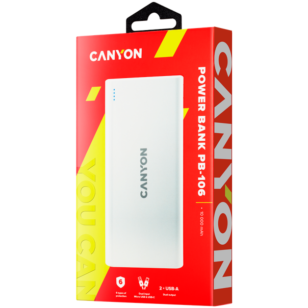 CANYON Power bank 10000mAh PB-106, bela - CNE-CPB1006W