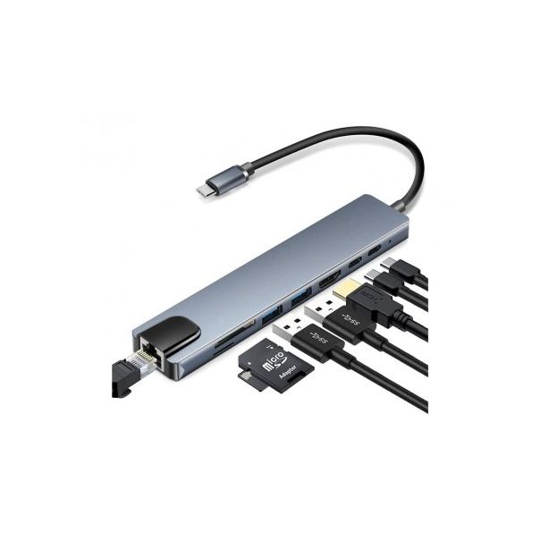 FAST ASIA Adapter-konvertor TIP C na HDMI+2xUSB 3.0+TF/SD+2xTIP C+RJ45 - 210644