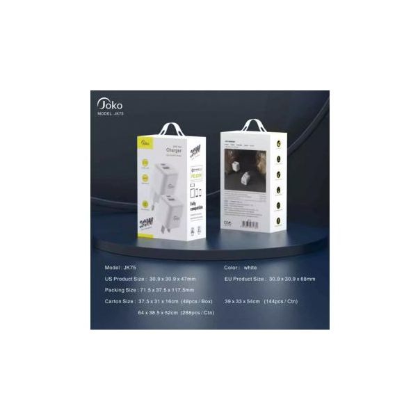 Kucni punjac KONFULON JK75, GaN, QC3.0 18W, PD 20W beli - 210925